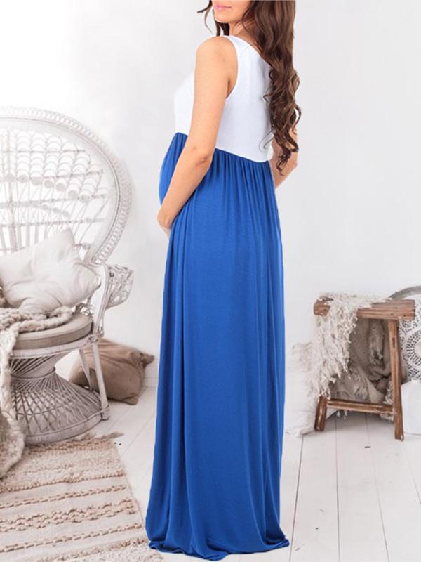 Patchwork Draped Babyshower Sleeveless Maternity Maxi Dress