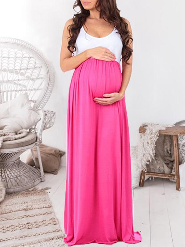 Patchwork Draped Babyshower Sleeveless Maternity Maxi Dress