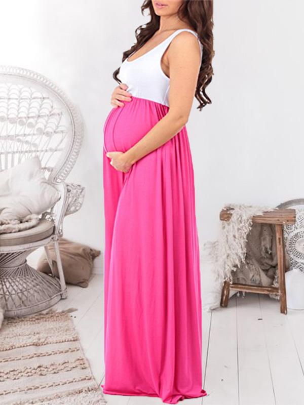 Patchwork Draped Babyshower Sleeveless Maternity Maxi Dress