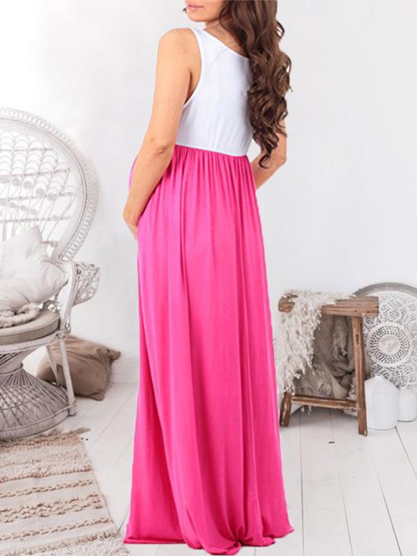 Patchwork Draped Babyshower Sleeveless Maternity Maxi Dress