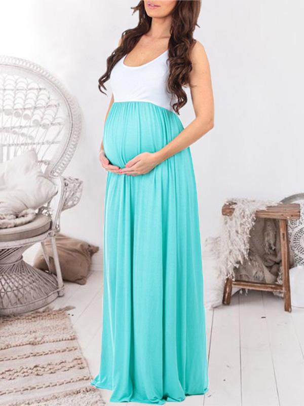 Patchwork Draped Babyshower Sleeveless Maternity Maxi Dress