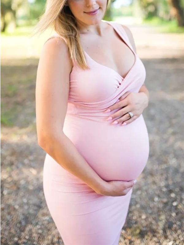 Side Slit V-neck Sleeveless Fashion Maternity For Babyshower Dress