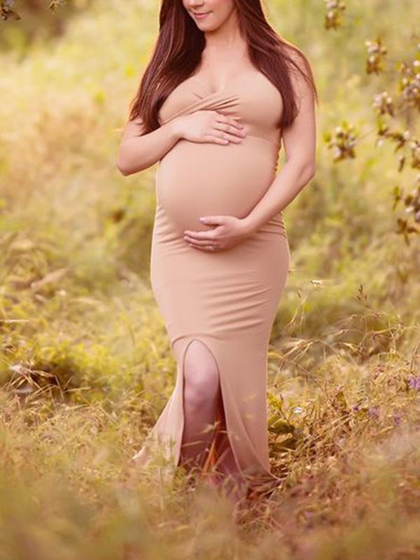 Side Slit V-neck Sleeveless Fashion Maternity For Babyshower Dress