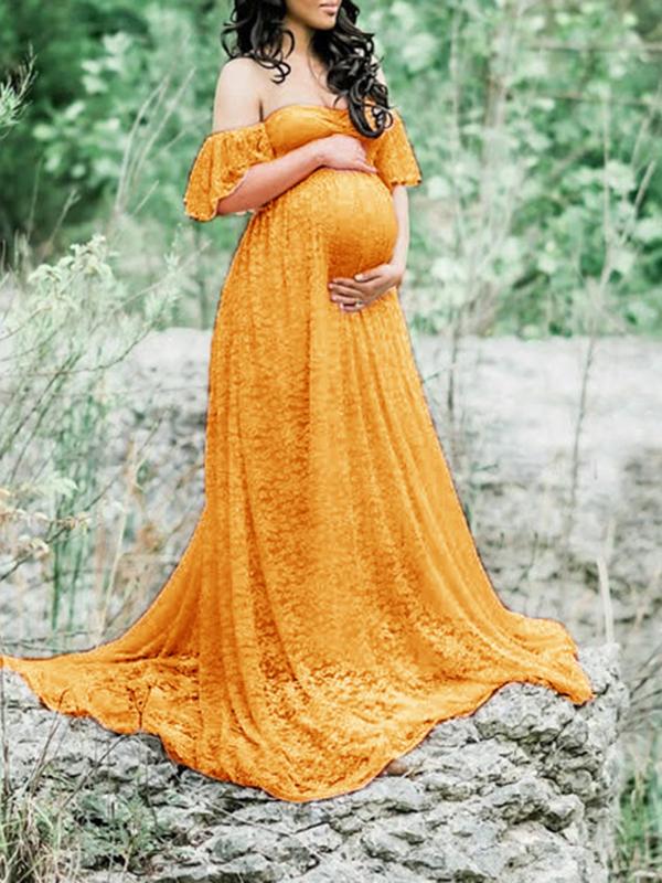 Seindeal Off Shoulder Lace for Baby Shower Maternity Maxi Dress