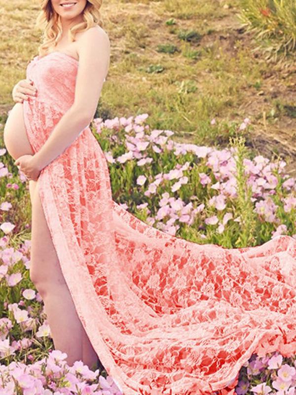 Lace Slit Bandeau Photoshoot Maternity Maxi DressHalloween