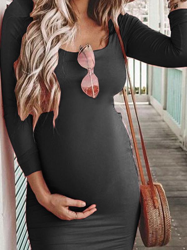 Long Sleeve Bodycon Round Neck Maternity Mini Dress