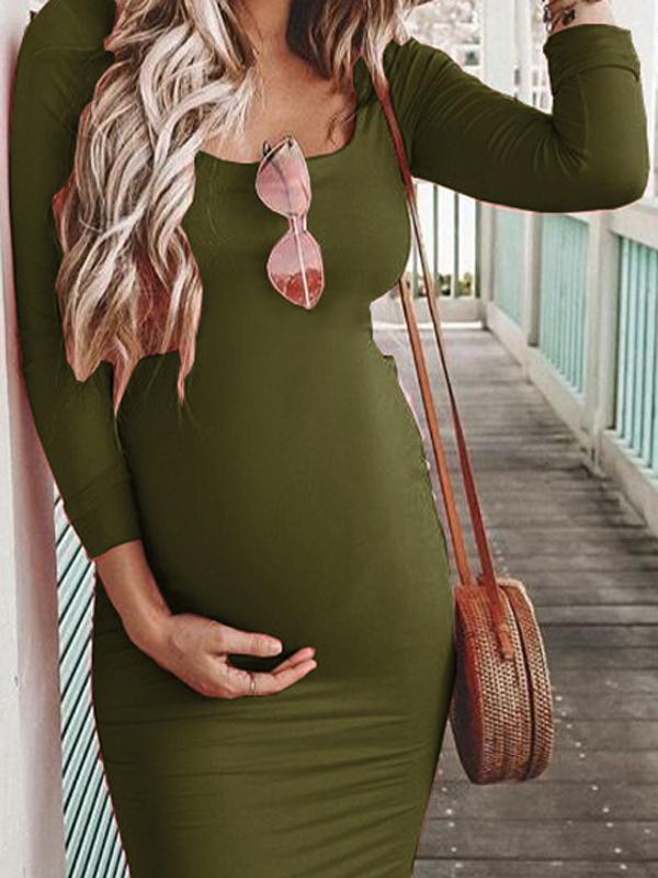 Long Sleeve Bodycon Round Neck Maternity Mini Dress
