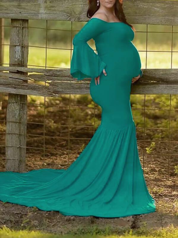 Draped For Babyshower Off Shoulder Long Sleeve Maternity Dress