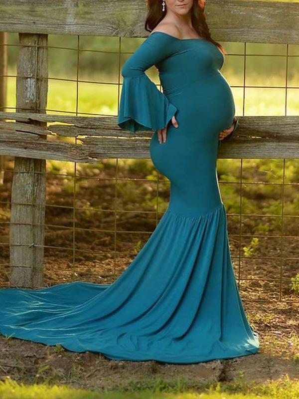 Draped For Babyshower Off Shoulder Long Sleeve Maternity Dress