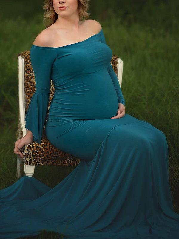Draped For Babyshower Off Shoulder Long Sleeve Maternity Dress
