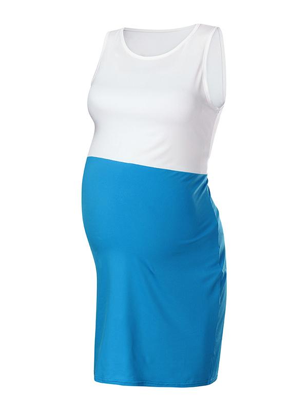 Seindeal Hit Color Round Neck Sleeveless Fashion Maternity Dress