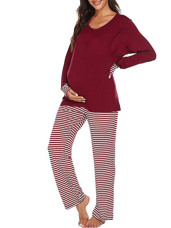 Seindeal Striped Sleepwear Maternity Nursing Pajama Sets Breastfeeding for Lactant Women