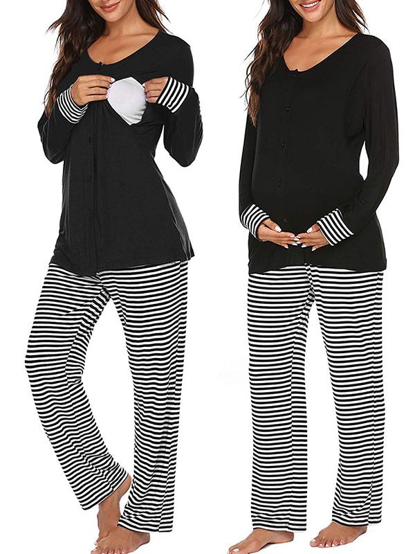Seindeal Striped Sleepwear Maternity Nursing Pajama Sets Breastfeeding for Lactant Women