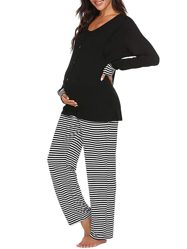 Seindeal Striped Sleepwear Maternity Nursing Pajama Sets Breastfeeding for Lactant Women