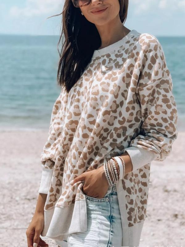 Seindeal Leopard Print Round Neck Casual Maternity T-Shirt
