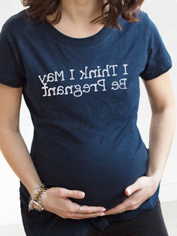 Monogram Print Round Neck Short Sleeve Maternity T-Shirt
