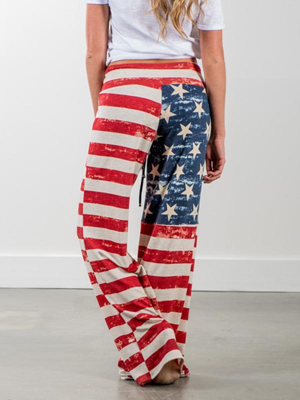 Seindeal American Flag Striped Print Drawstring Long Lounge Pants Pajama