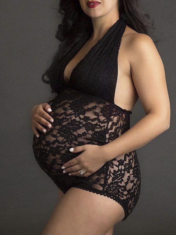 Lace Cut Out Halter Neck For Babyshower Maternity Lingerie