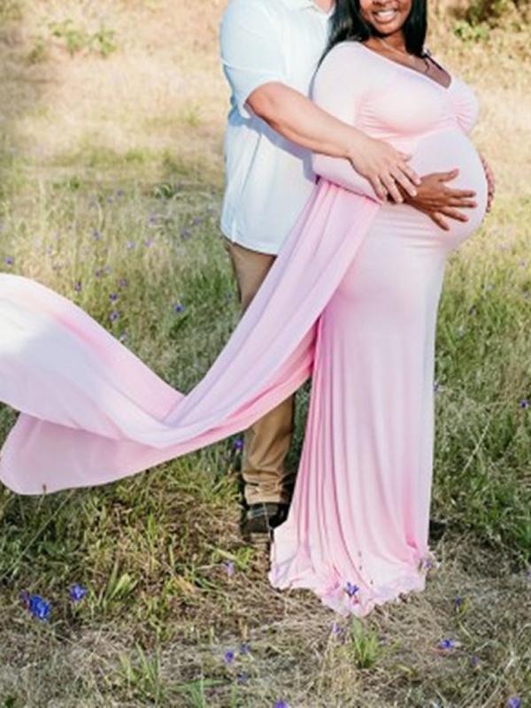Seindeal Off Shoulder Grenadine Backless Cloak Mermaid Maternity Photoshoot Dress Grey
