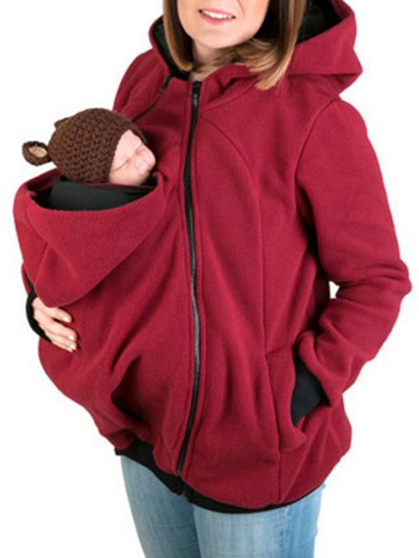 Kangaroo Pocket Zipper Long Sleeve Maternity Fashion Pullover Sweatshirt