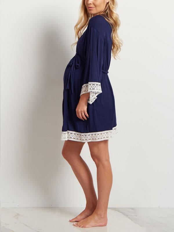 Seindeal Lace Nursing Nightdress Long Sleeve Maternity Pajama Kimono Sleepwear Dress