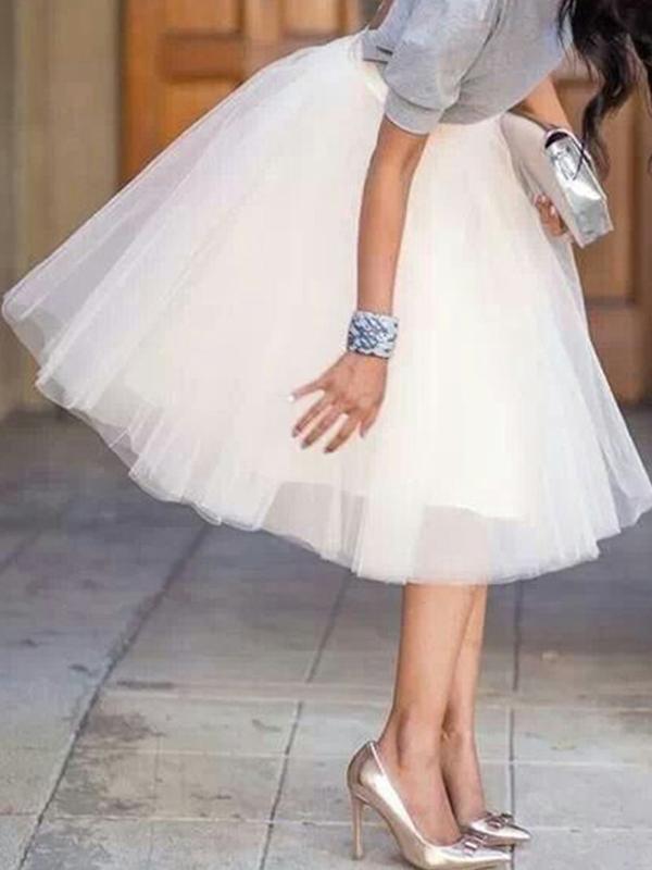White Draped Grenadine Women Puffy Ladies Fashion Sweet Tulle Skirt White