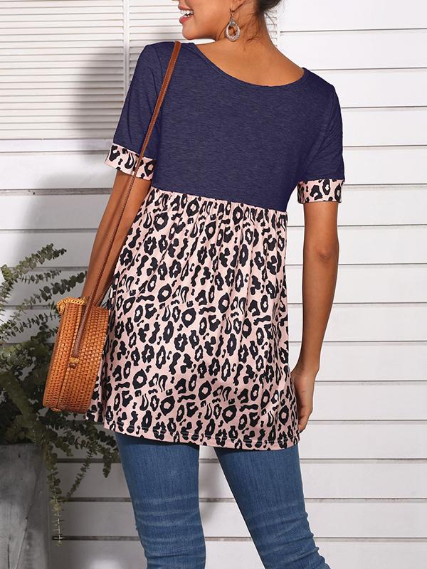 Seindeal Patchwork Leopard V-eck Short Sleeve Maternity T-Shirt Casual