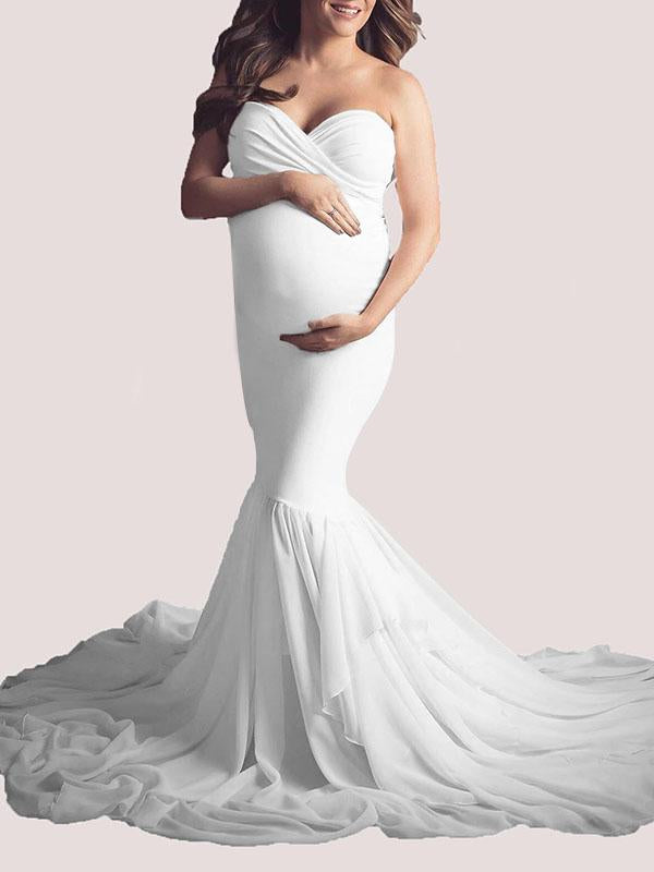 Seindeal Bandeau Mermaid Bodycon Maxi Photoshoot Gown Maternity Dress for Baby Shower Pink