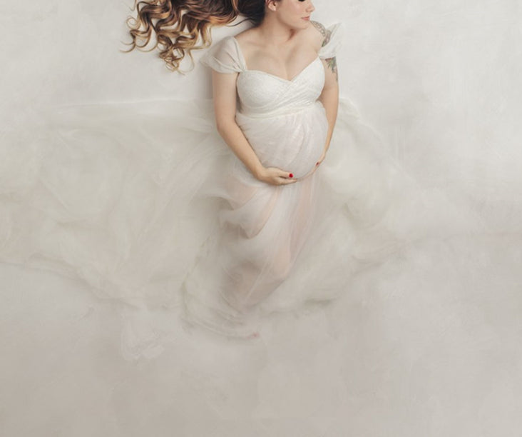 Lace Mesh Off Shoulder Baby Shower Photoshoot Maternity Maxi Dress