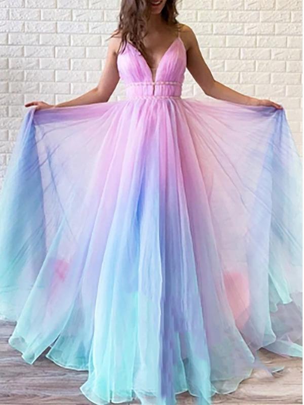 Pink and Blue Gender Reveal Grenadine Backless V-neck Spaghetti Straps Maternity Maxi Dress Pleated for Evening Gown