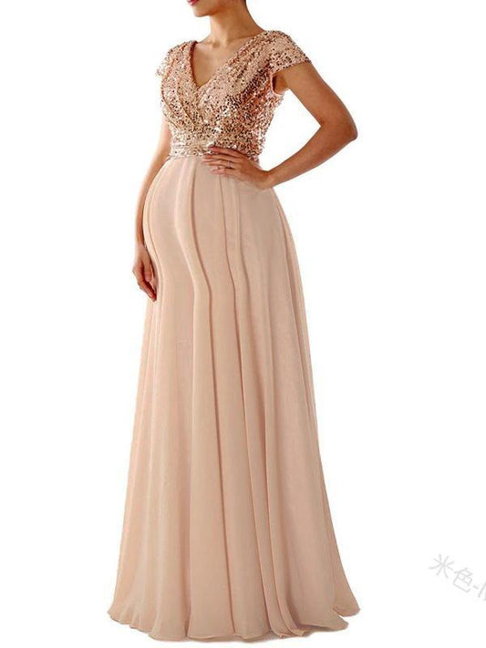 Seindeal Sequin Zipper V-neck Maternity Maxi Photoshoot Dress for Early Pregnancy