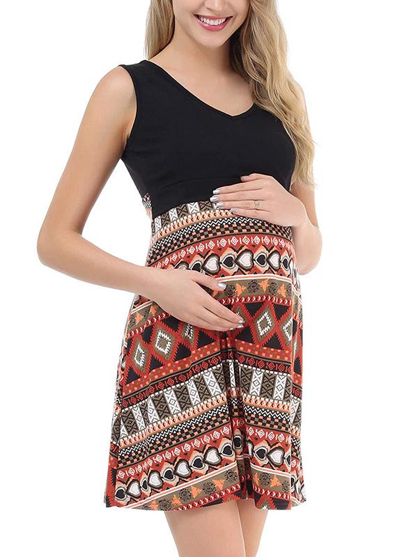 Seindeal Bohemian Print Draped Nursing Maternity Mini Dress