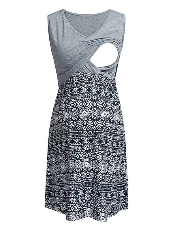Seindeal Bohemian Print Draped Nursing Maternity Mini Dress