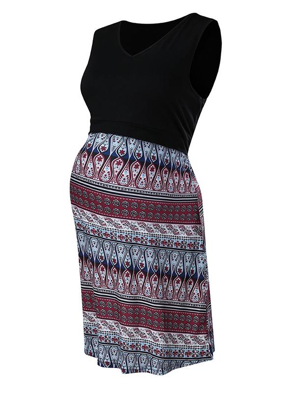 Seindeal Bohemian Print Draped Nursing Maternity Mini Dress