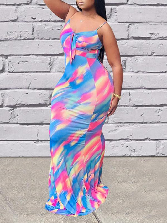 Tie-dyeing Bandeau Shoulder-Strap Maternity Maxi Dress