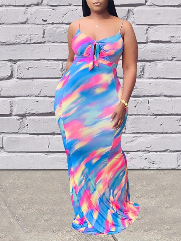 Tie-dyeing Bandeau Shoulder-Strap Maternity Maxi Dress