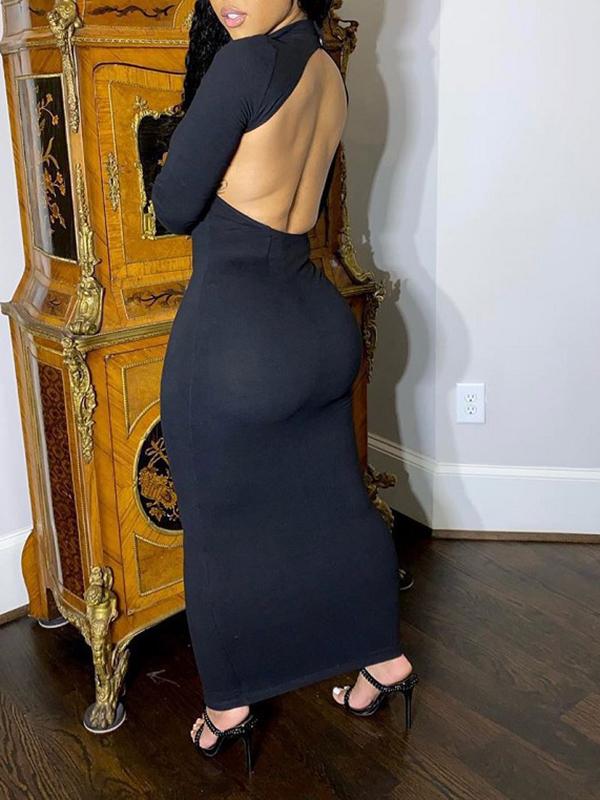 Backless Bodycon Long Sleeve Maternity Maxi Dress With Gloves