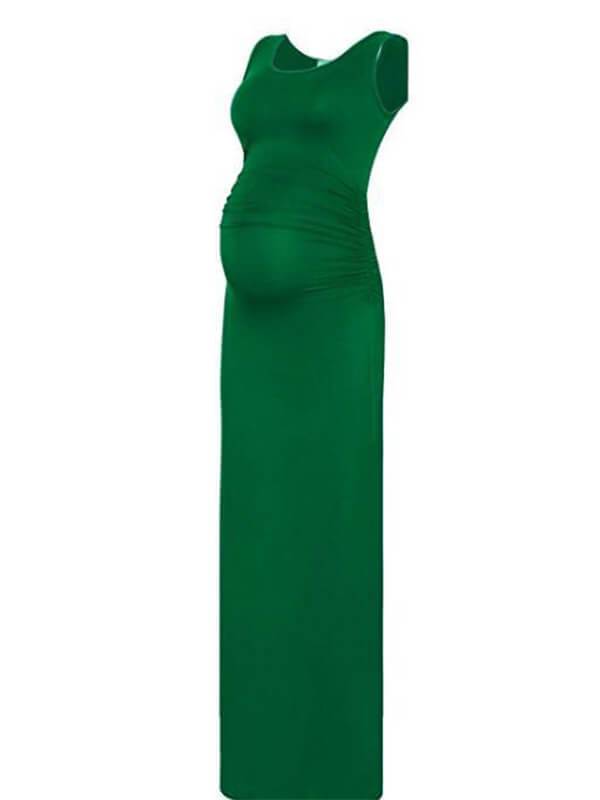 Solid Fitted Round Neck Sleeveless Maternity Maxi Dress