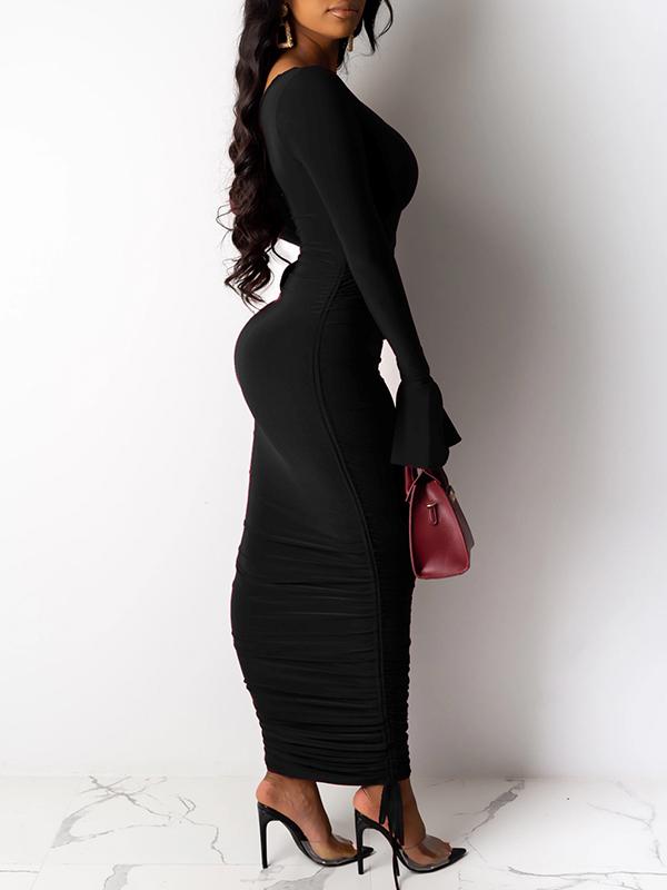 Seindeal Drawstring Flare Sleeve Fitted Long Sleeve Fashion Maternity Maxi Dress Formal for Pregnant