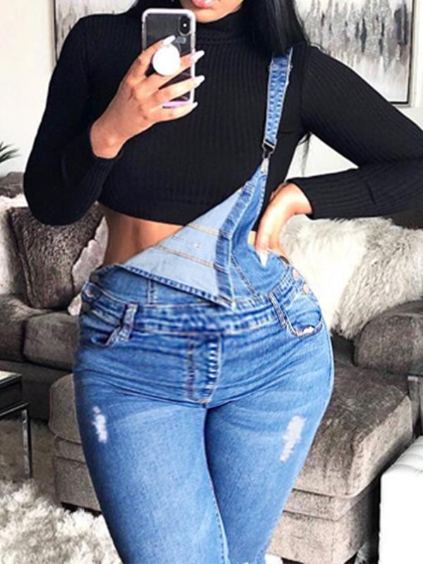 Seindeal Ripped Destroyed Pockets Maternity Overall Long Dungarees Jumpsuit