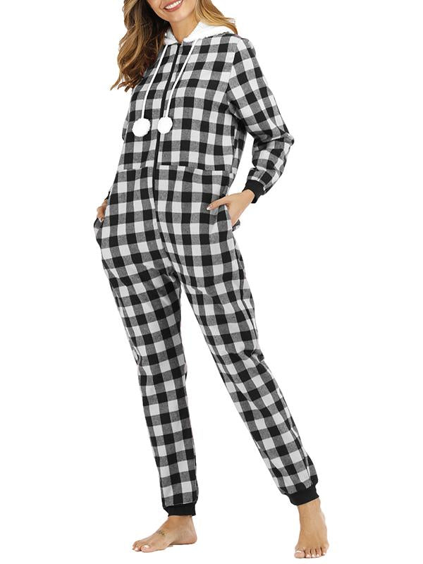 Buffalo Plaid Pockets Zipper Hoodie Long Sleeve Maternity Pajama Set