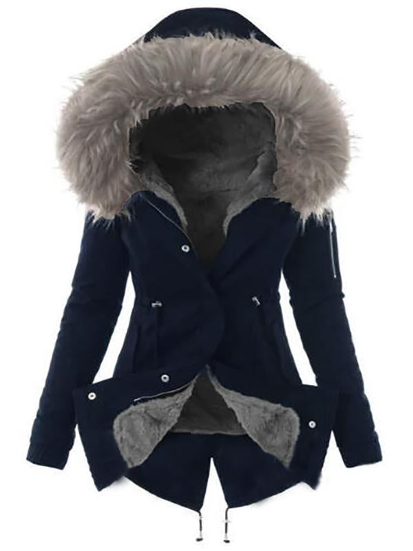 Patchwork Fur Drawstring Hoodie Long Sleeve Maternity Padded Coat