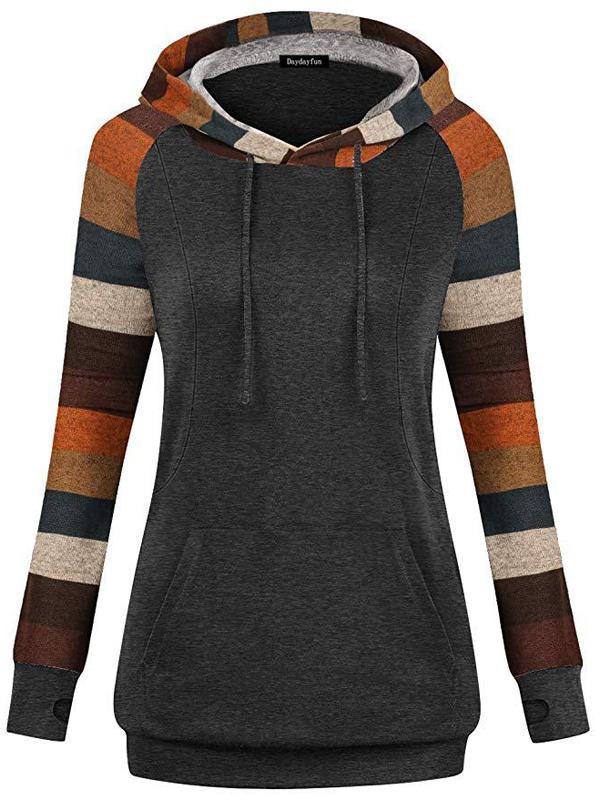 Seindeal Patchwork Breast Feeding Hooded Maternity Pullover Sweatshirt
