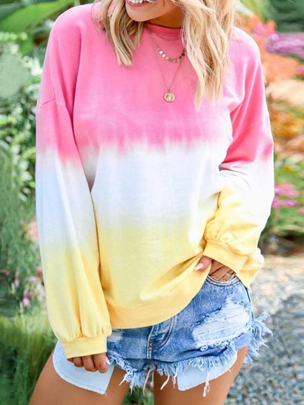 Seindeal Tie Dye Print Plus Size T-Shirt for Women Comfy Round Neck Casual Long