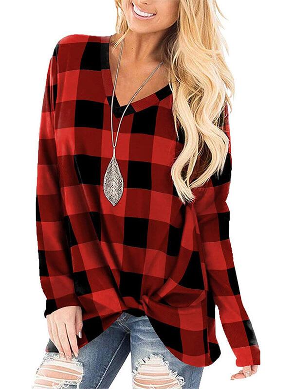 Seindeal Buffalo Plaid Christmas V-Neck Long Sleeve Maternity Pullover Sweatshirt