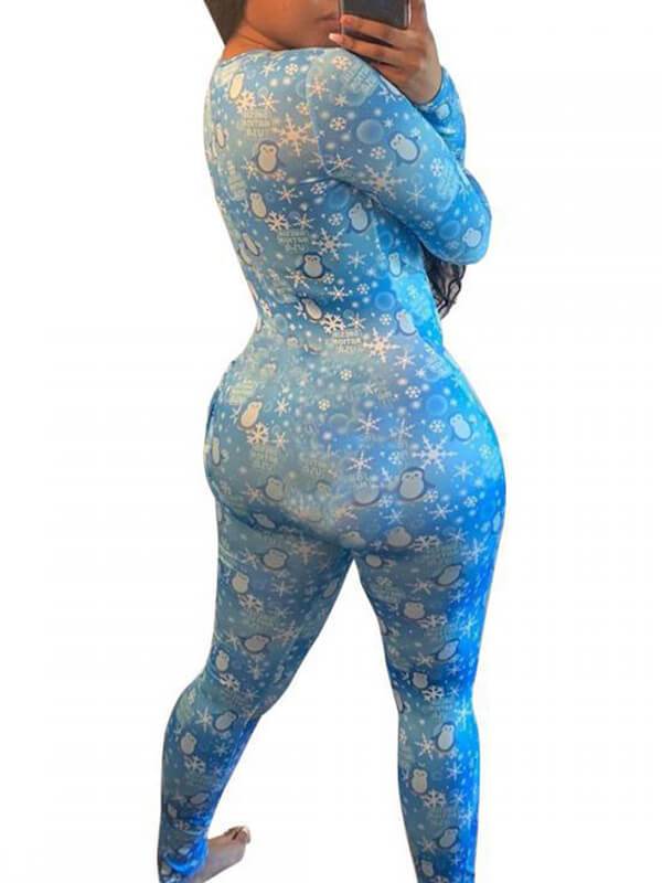 Christmas Print Striped V-Neck Long Jumpsuit Maternity Pajama Set