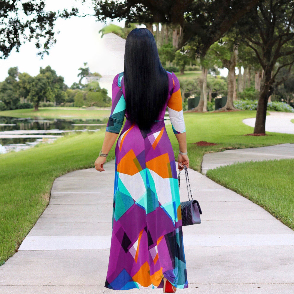 Vneck Laceup Color Block Maternity Maxi Dress