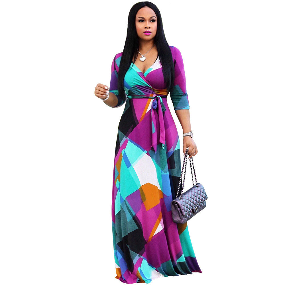 Vneck Laceup Color Block Maternity Maxi Dress