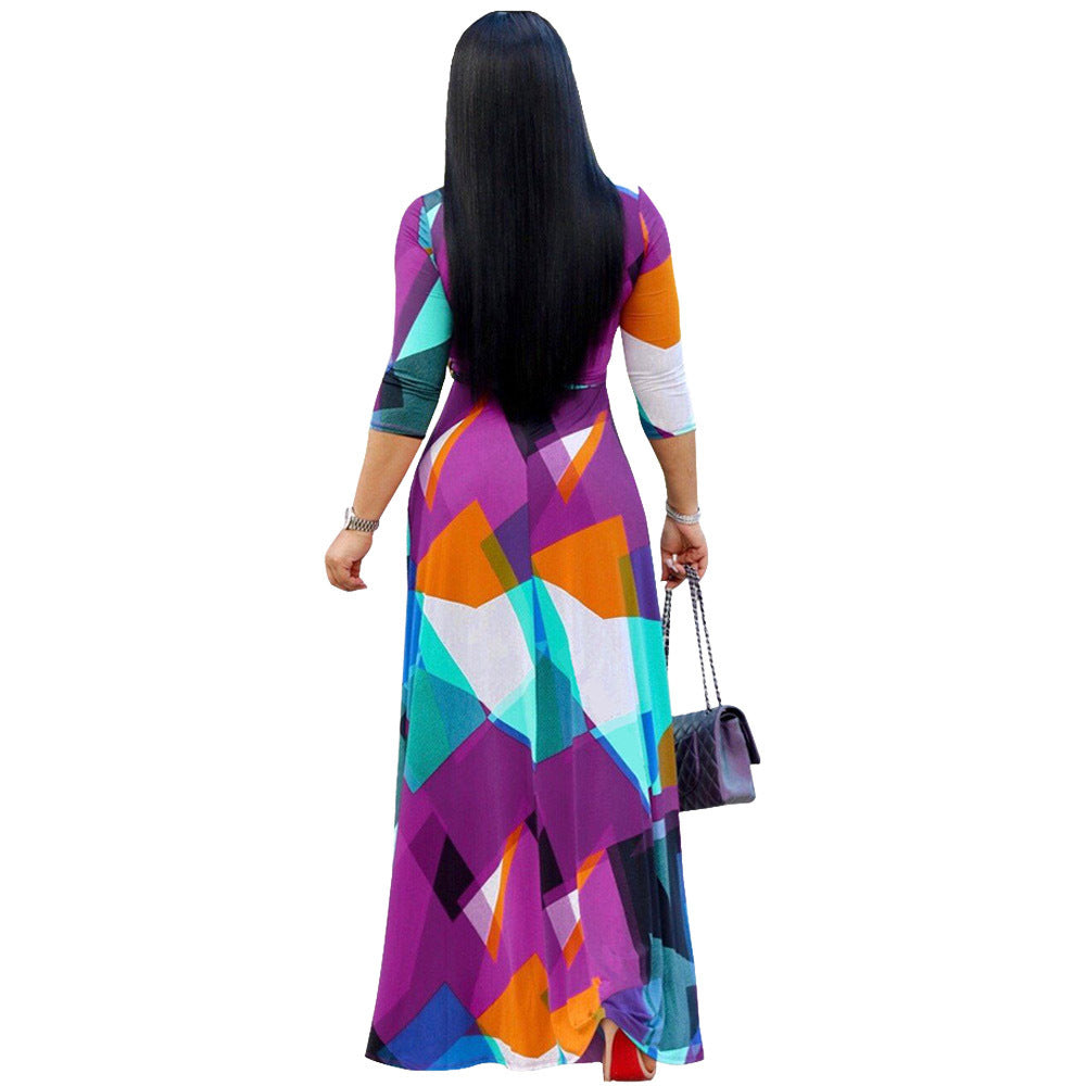 Vneck Laceup Color Block Maternity Maxi Dress
