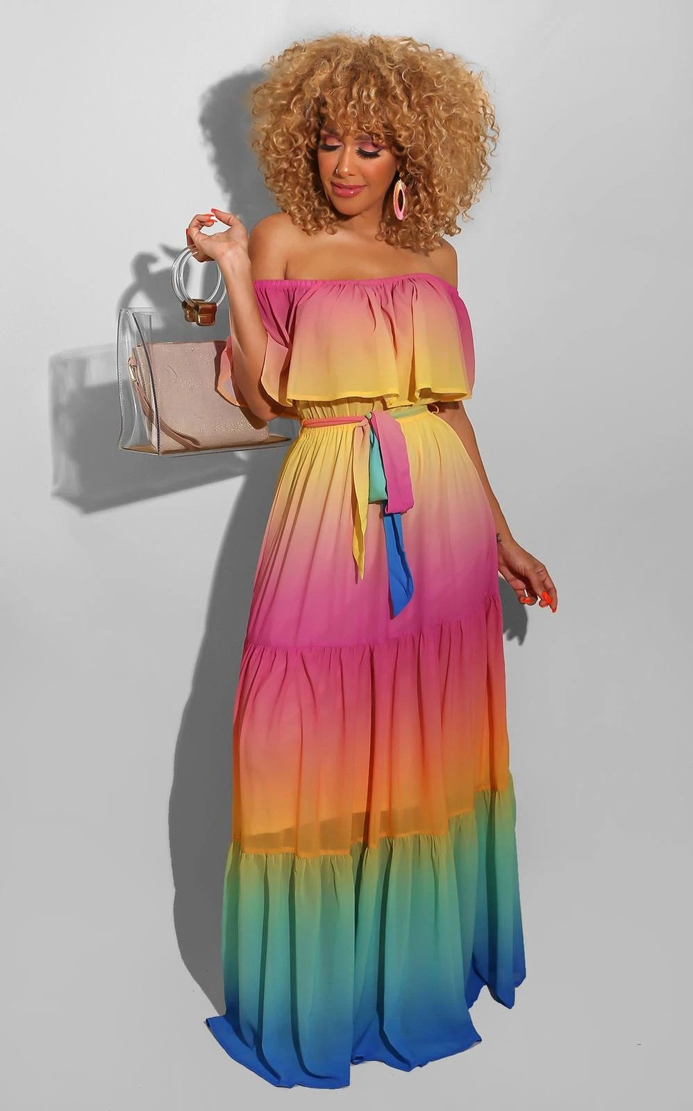 Offshoulder Gradient Color Belt Maternity For Babyshower Maternity Maxi Dress